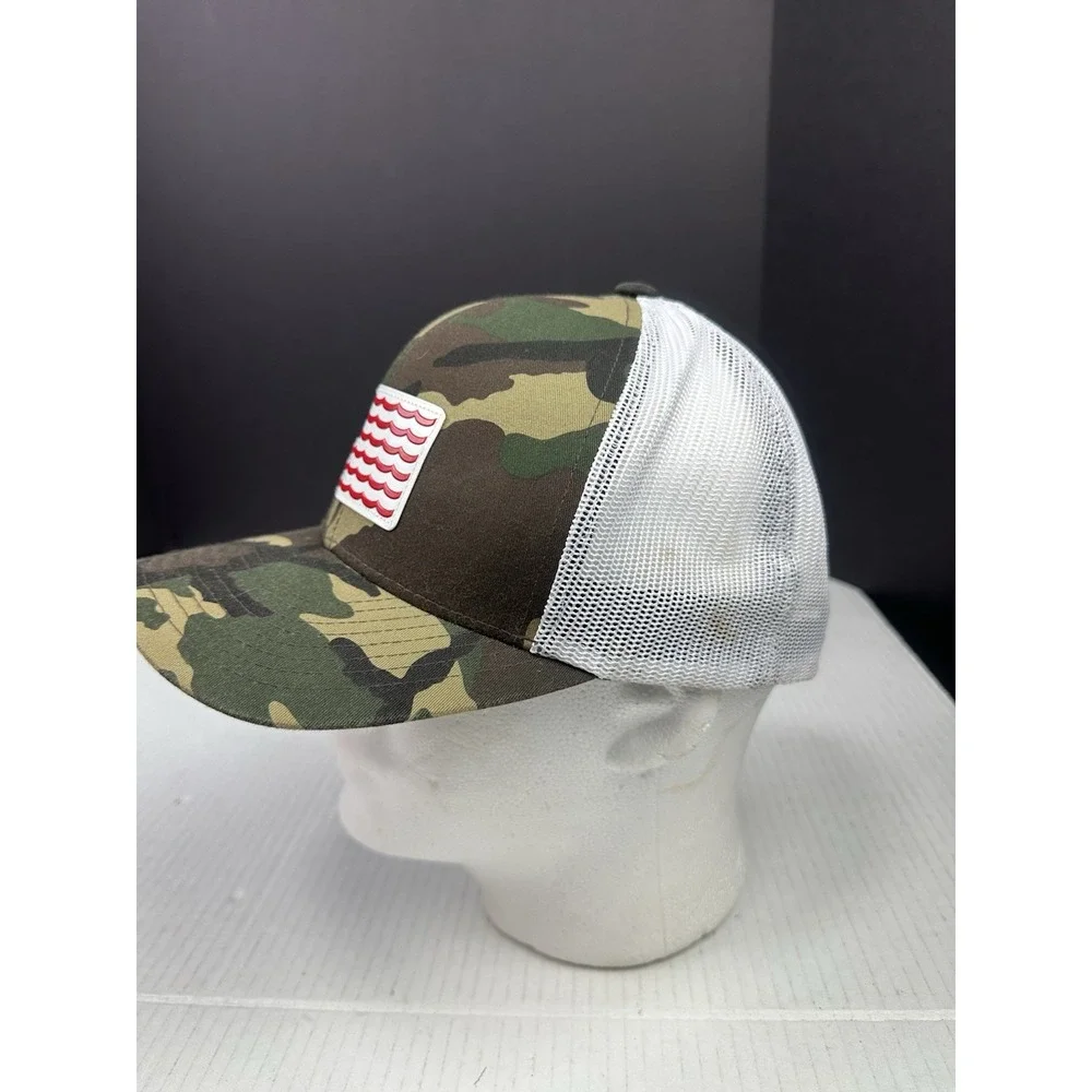 AFTCO Fishing Hat Cap Camo Snapback USA Fish Flag Patch Logo One Size Trucker